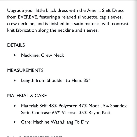 Evereve Amelia black shift dress cap sleeve crew neckline satin w knit contrast - Picture 6 of 16